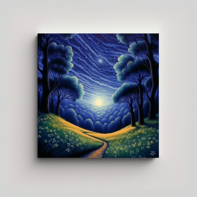 GENERICO - Cuadro Floral Nocturno Con Encantadora Vista De 90x90 Cm