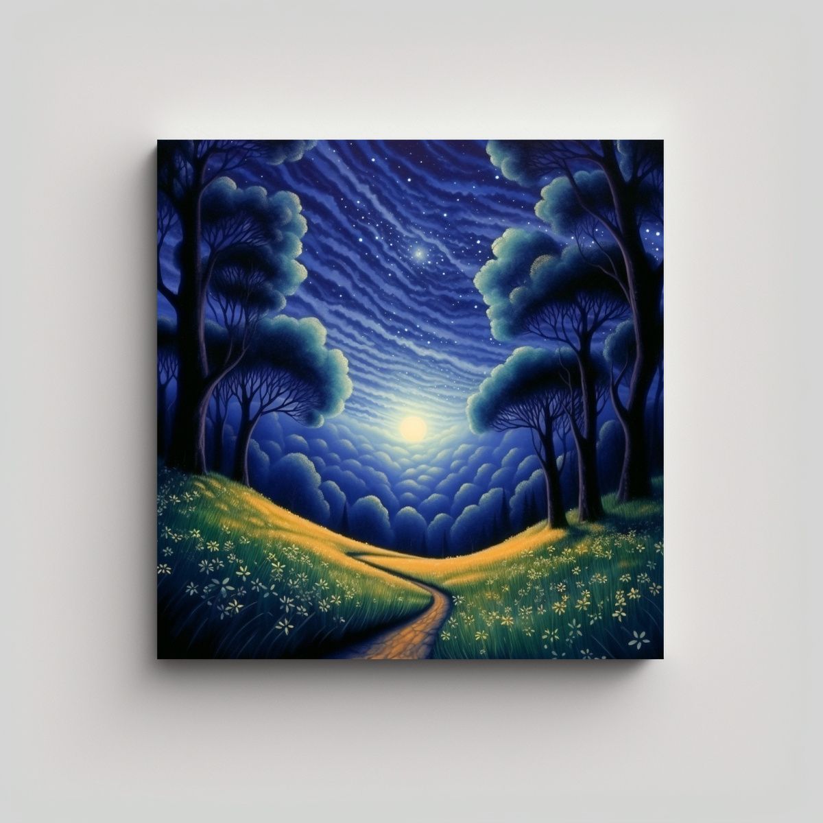 GENERICO - Cuadro Floral Nocturno Con Encantadora Vista De 60x60 Cm