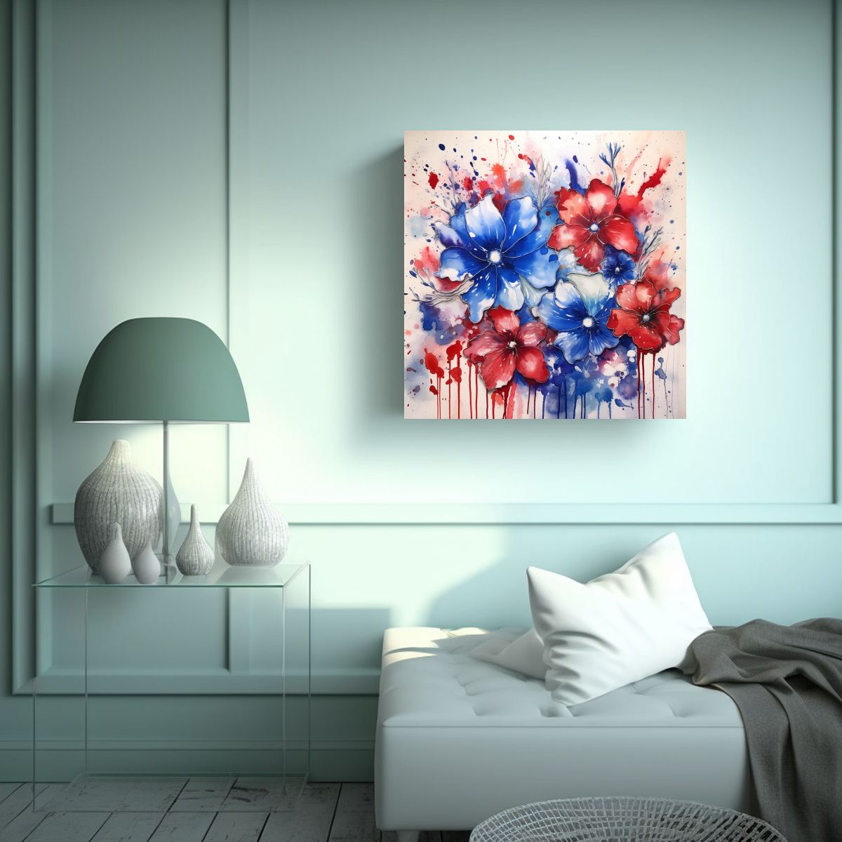 GENERICO - Cuadro Mural De Flores Patrióticas En Estilo 90x90 Cm