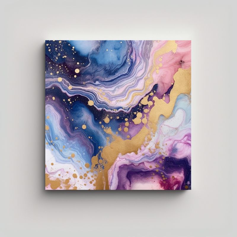 GENERICO - Cuadro Acuarela Líneas Finas Colores Rosa Morado 60x60 Cm