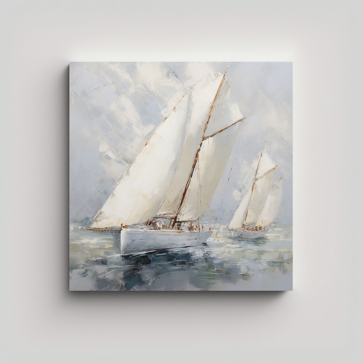 GENERICO - Pintura Moderna En Tela De Barcos Blancos Con 90x90 Cm