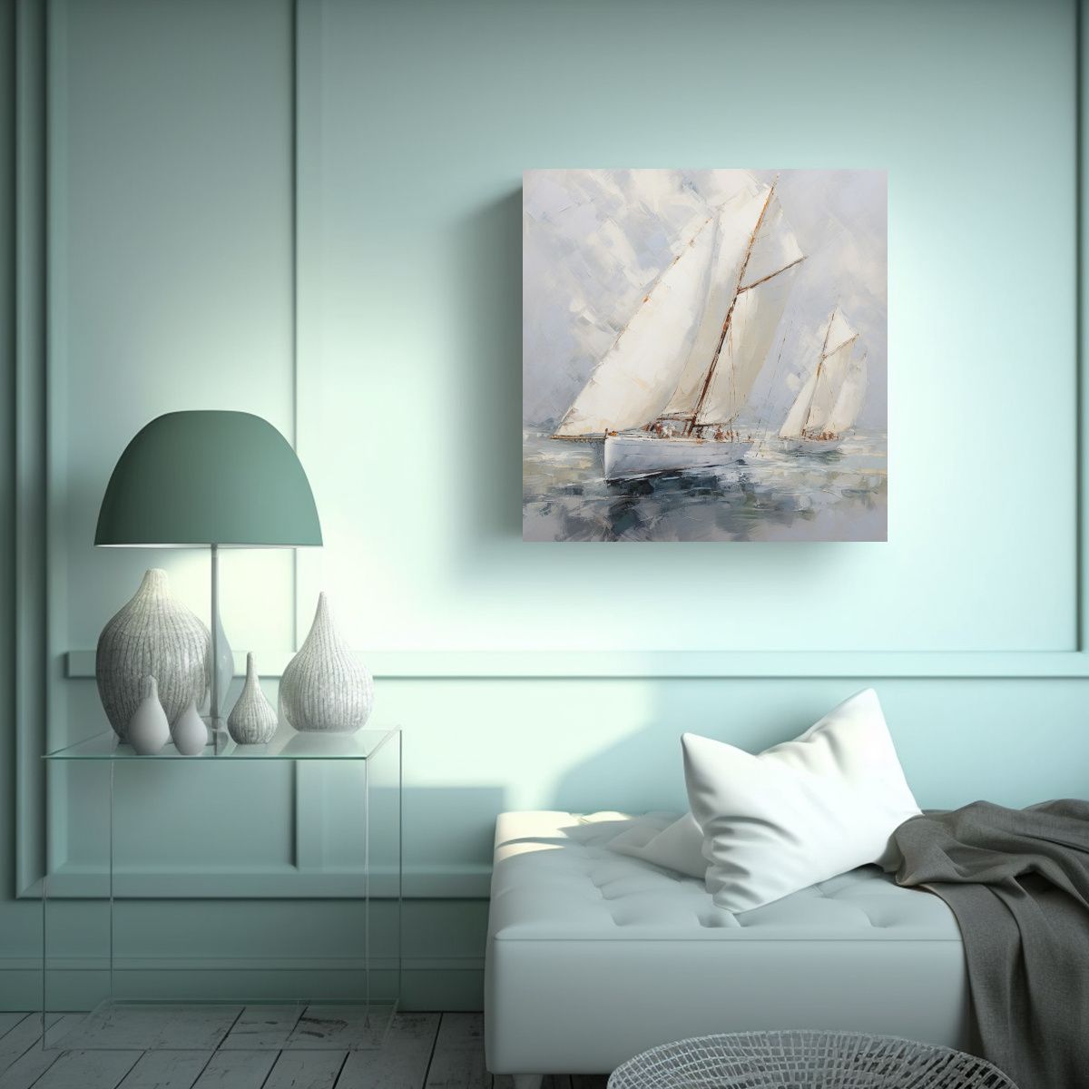GENERICO - Pintura Moderna En Tela De Barcos Blancos Con 60x60 Cm