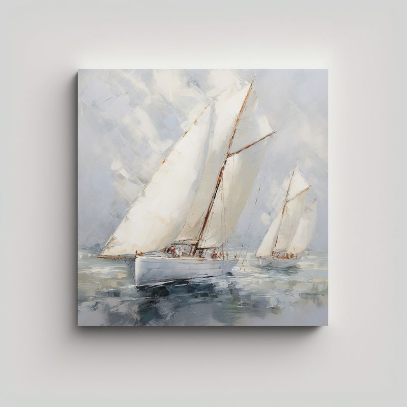 GENERICO - Pintura Moderna En Tela De Barcos Blancos Con 50x50 Cm