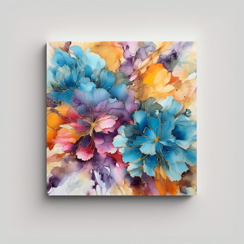 GENERICO - Pintura Abstracta Floral Con Arte Cinético De 90x90 Cm