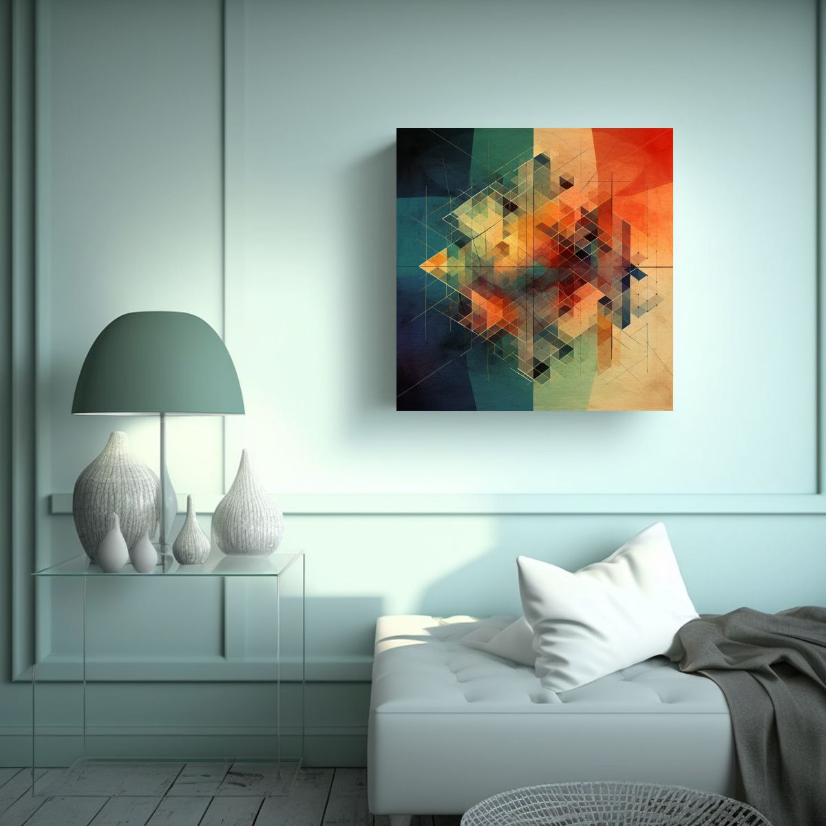 GENERICO - Cuadro Geométrico Elegante En Bastidor Para 60x60 Cm