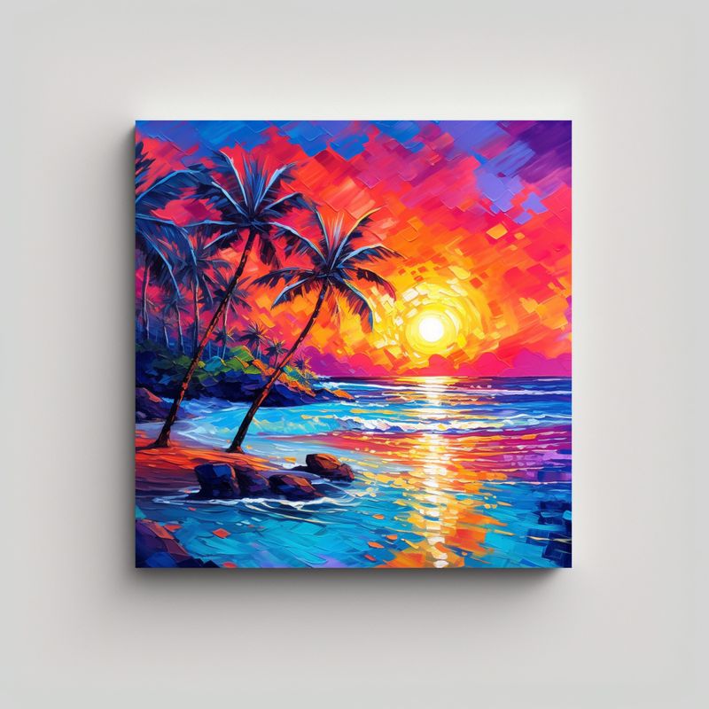 GENERICO - Pintura Decorativa Estilo Tropical En Atardecer 90x90 Cm
