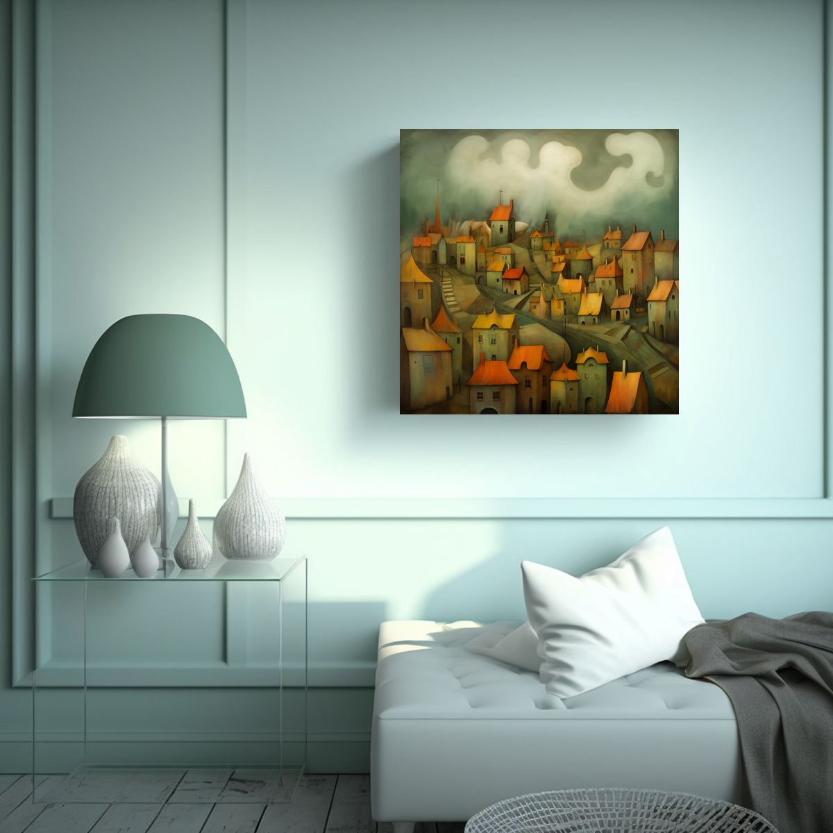 GENERICO - Pintura Decorativa Cuadro Espectacular De Aldea 70x70 Cm