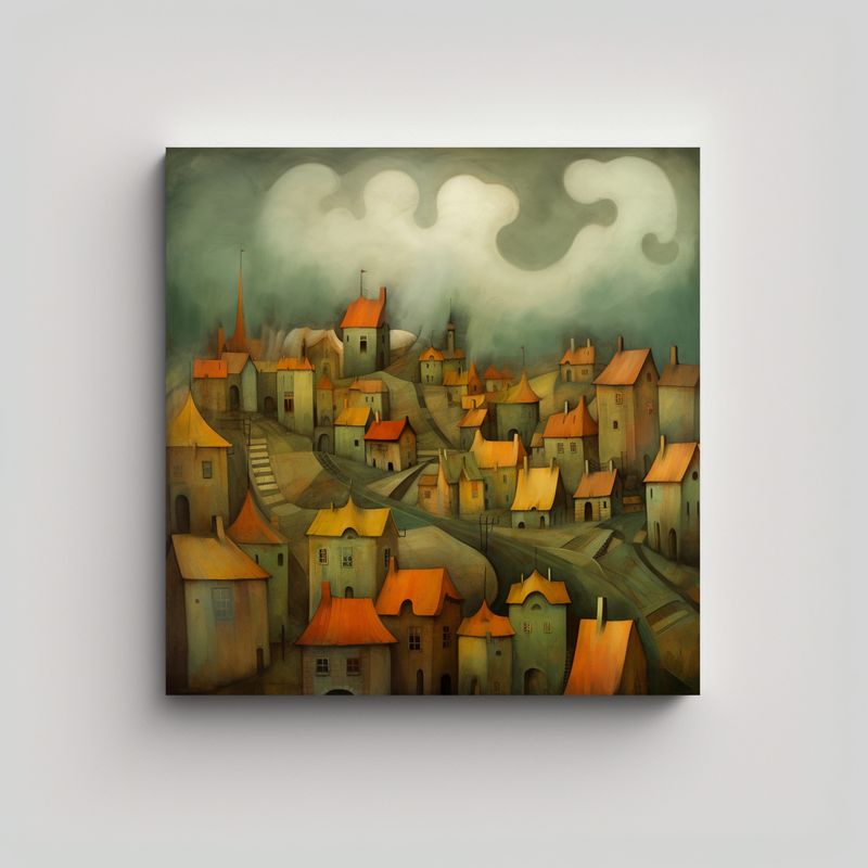 GENERICO - Pintura Decorativa Cuadro Espectacular De Aldea 50x50 Cm