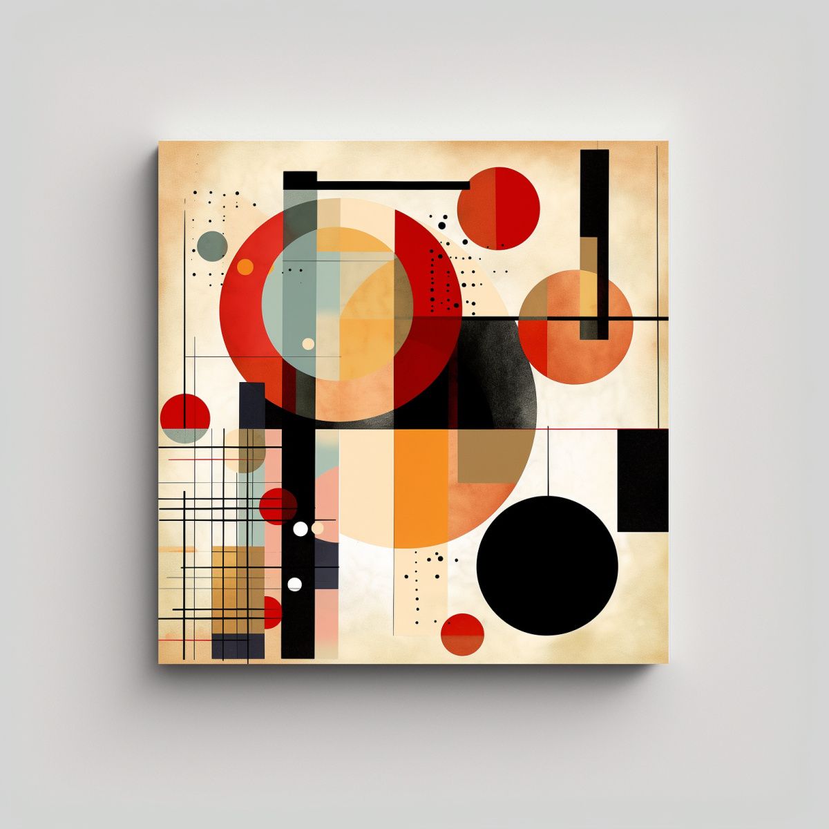 GENERICO - Cuadro Abstracto Multicolor En Estilo Bauhaus. 70x70 Cm