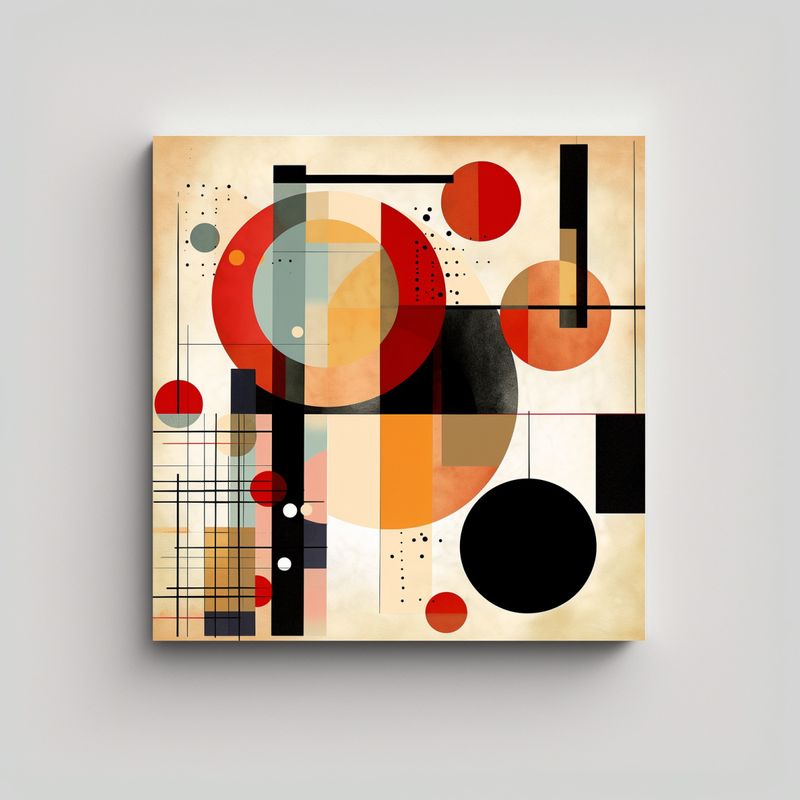 GENERICO - Cuadro Abstracto Multicolor En Estilo Bauhaus. 70x70 Cm