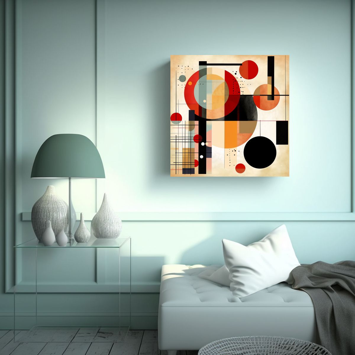 GENERICO - Cuadro Abstracto Multicolor En Estilo Bauhaus. 70x70 Cm