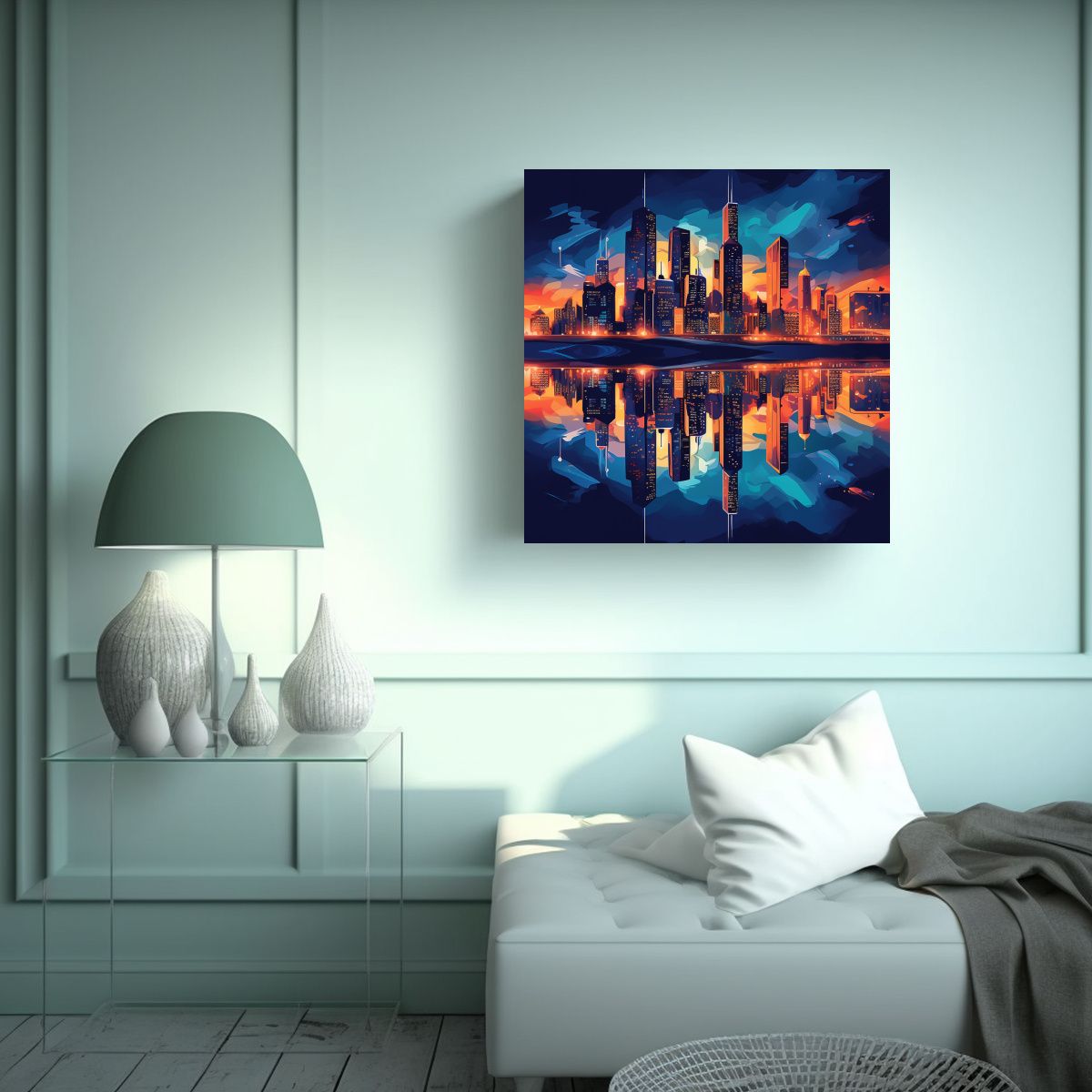 GENERICO - Cuadro Lienzo Sublimado De Una Vibrante Ciudad En 60x60 Cm