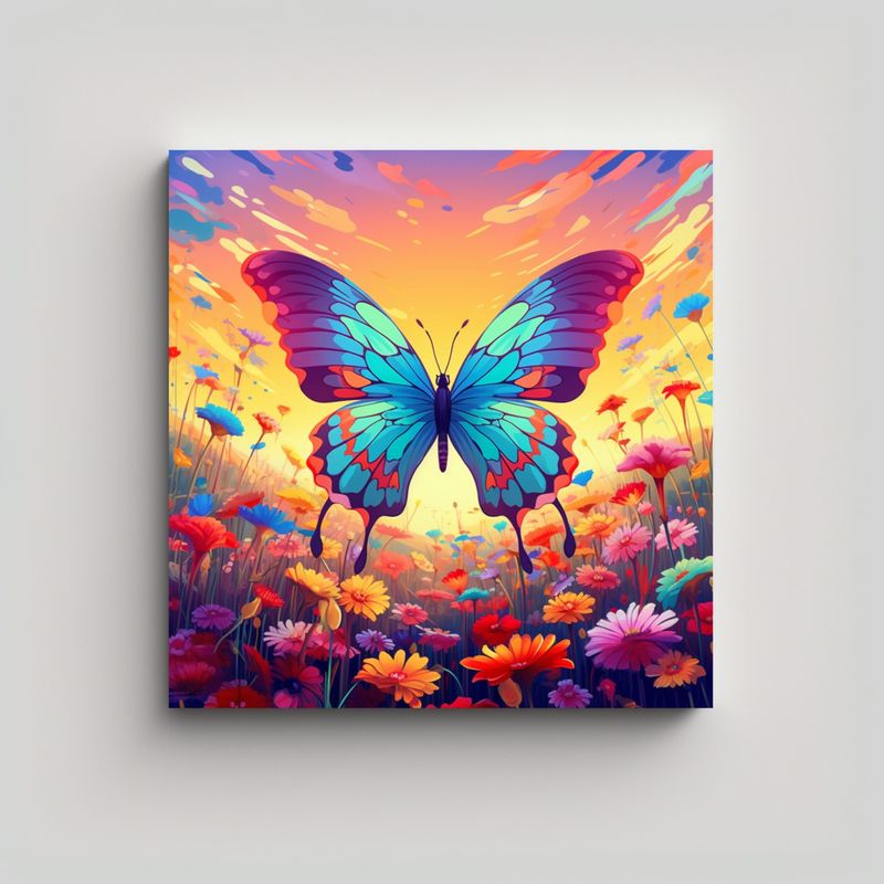GENERICO - Cuadro Abstracto De Mariposa Vibrante Y Colorida 70x70 Cm