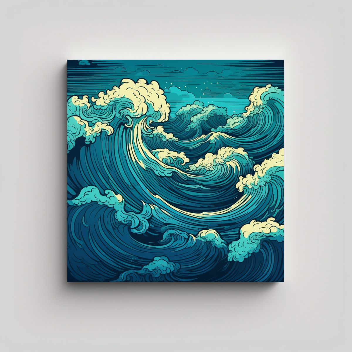 GENERICO - Cuadro Arte Abstracto Olas Marinas Azul Calidez 70x70 Cm