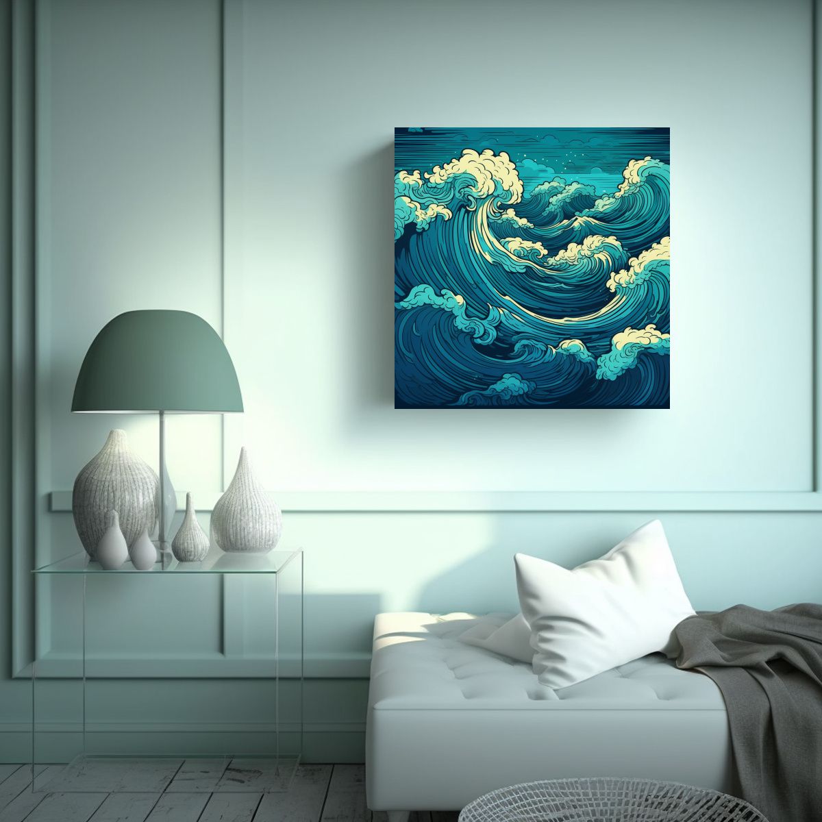 GENERICO - Cuadro Arte Abstracto Olas Marinas Azul Calidez 70x70 Cm