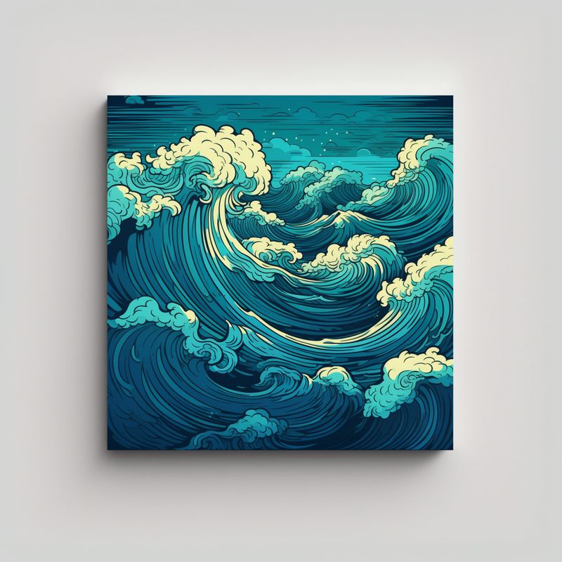 GENERICO - Cuadro Arte Abstracto Olas Marinas Azul Calidez 60x60 Cm