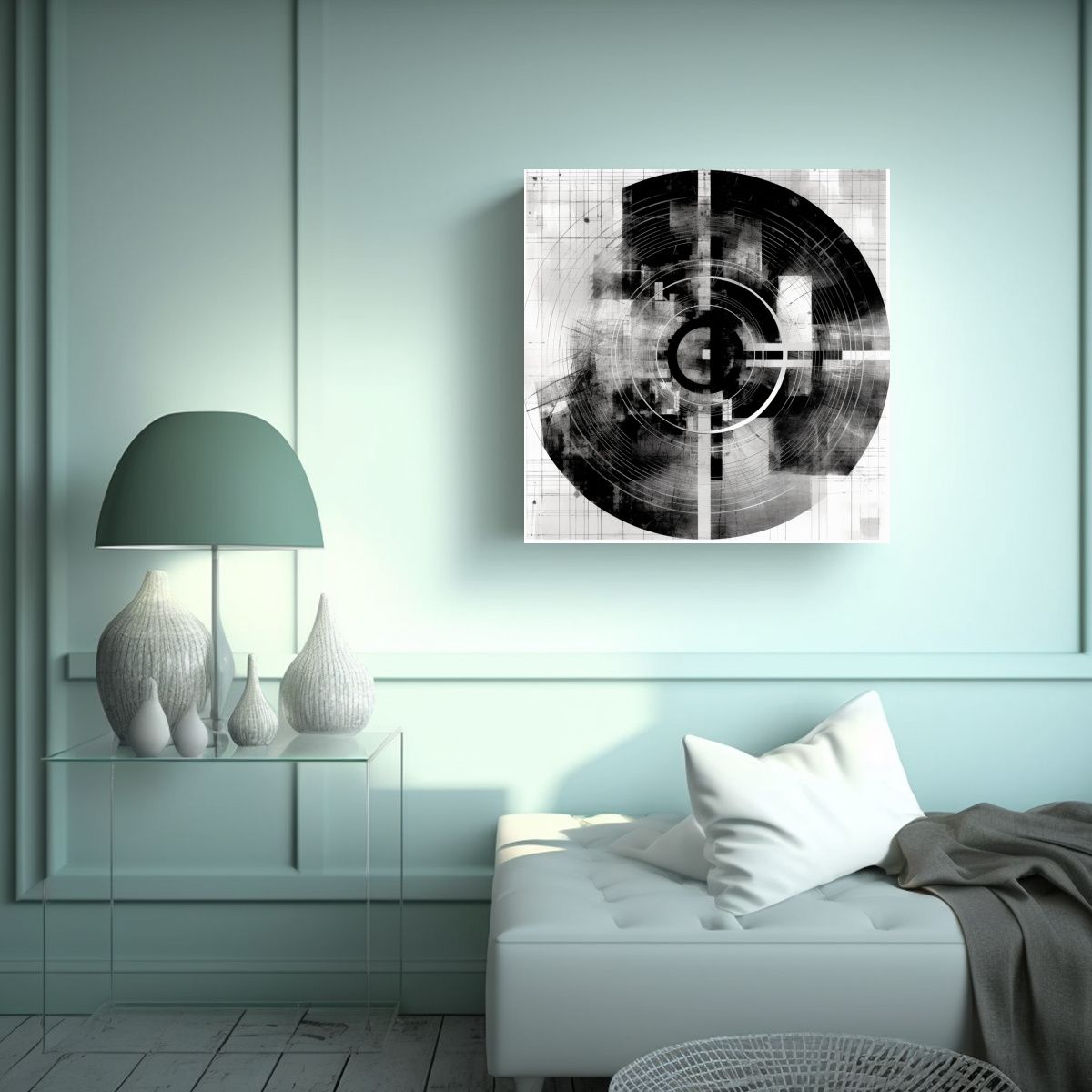 GENERICO - Cuadro Generativo En Blanco Y Negro Lienzo De 70x70 Cm