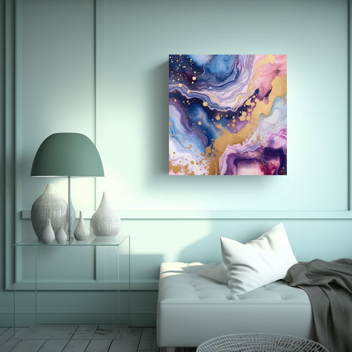 GENERICO - Cuadro Acuarela Líneas Finas Colores Rosa Morado 80x80 Cm