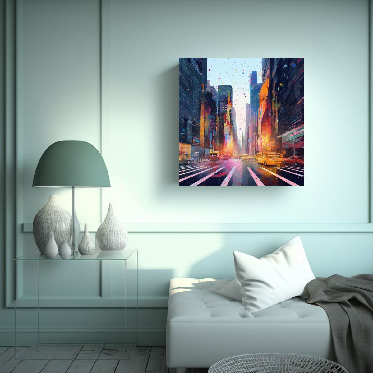 GENERICO - Pintura Lienzo Forma Colorida De Paisaje Urbano 70x70 Cm