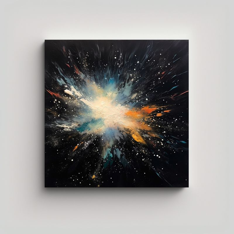 GENERICO - Pintura Decorativa En Negro Con Trazos Blancos En 70x70 Cm