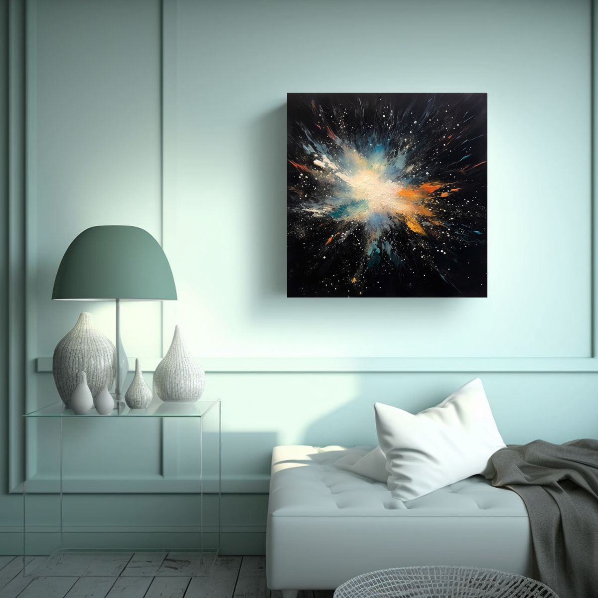 GENERICO - Pintura Decorativa En Negro Con Trazos Blancos En 80x80 Cm