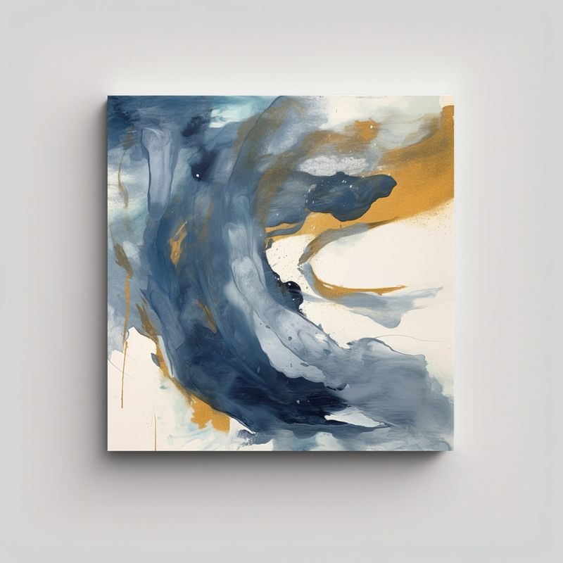 GENERICO - Pintura Abstracta Azul Y Dorada En Gris Oscuro Y 60x60 Cm