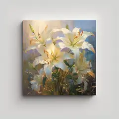GENERICO - Pintura Al Óleo Lirios Blancos Estilo 80x80 Cm