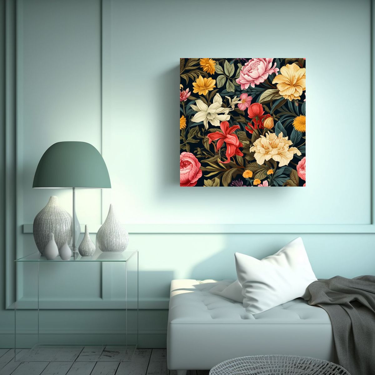 GENERICO - Patrón Floral Vintage Lienzo Calidos Bonito Sin 60x60 Cm