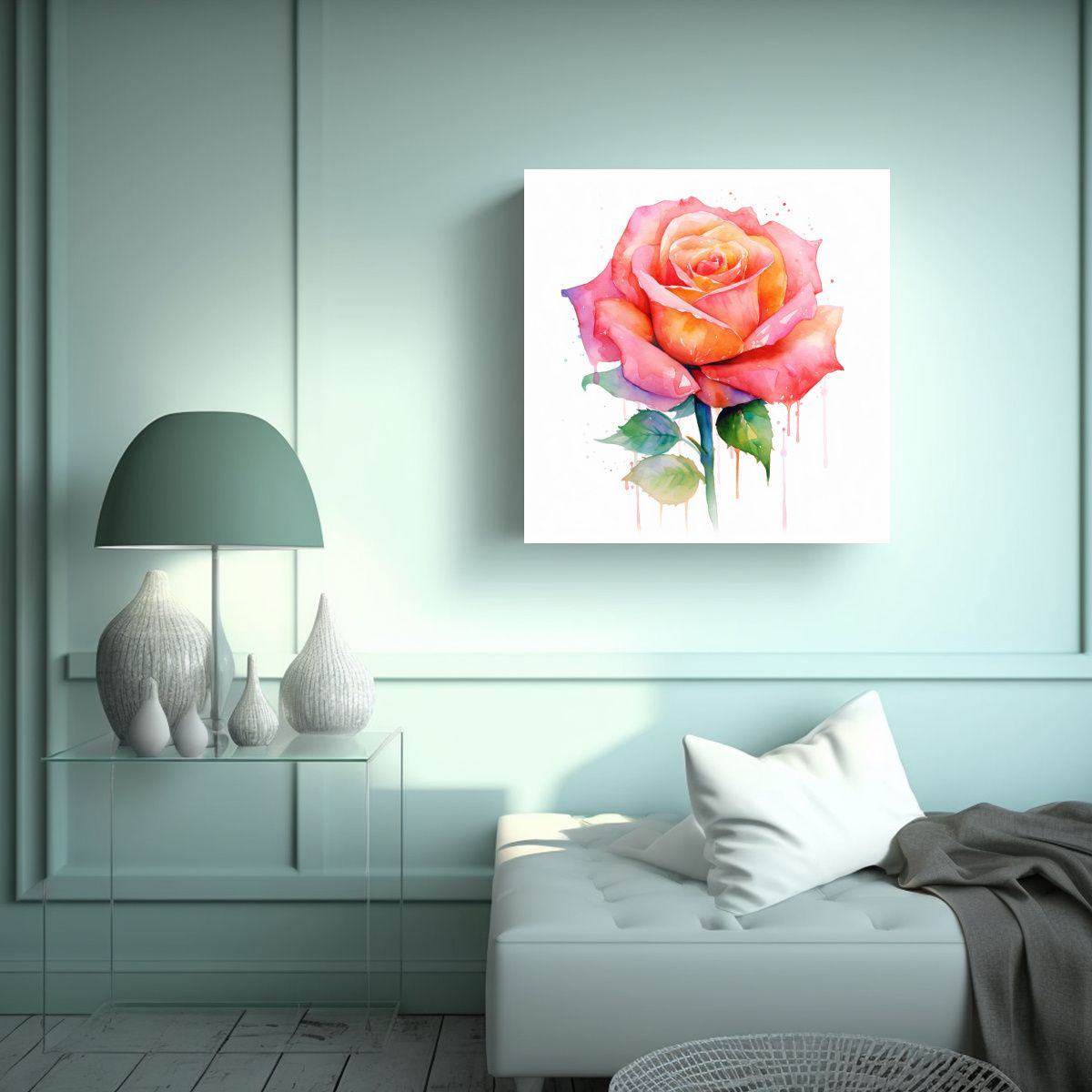 GENERICO - Canva Tonos Para Sala Rosa Acuarela Fondo Blanco 60x60 Cm