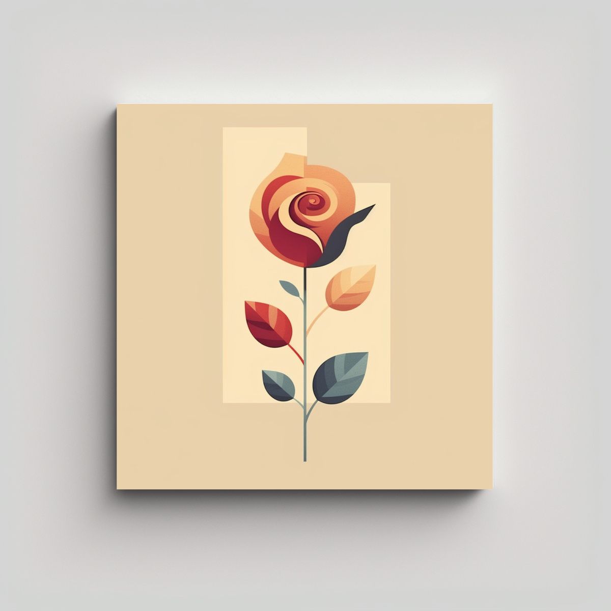 GENERICO - Romántico Lienzo De Rosas Y Hojas En Fondo Beige 60x60 Cm