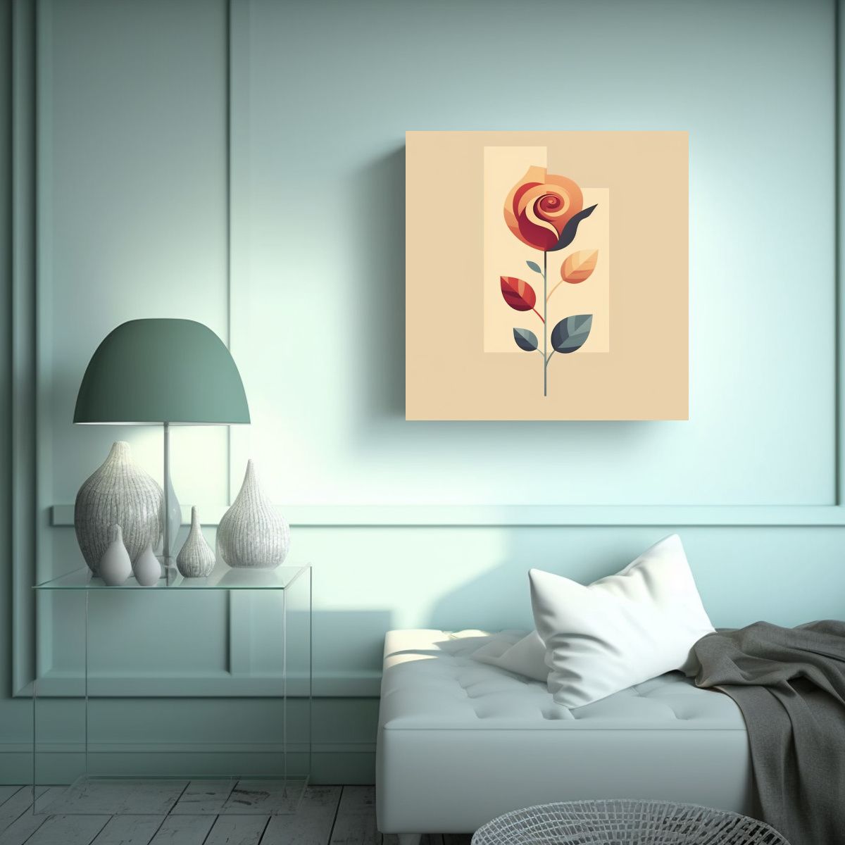 GENERICO - Romántico Lienzo De Rosas Y Hojas En Fondo Beige 60x60 Cm