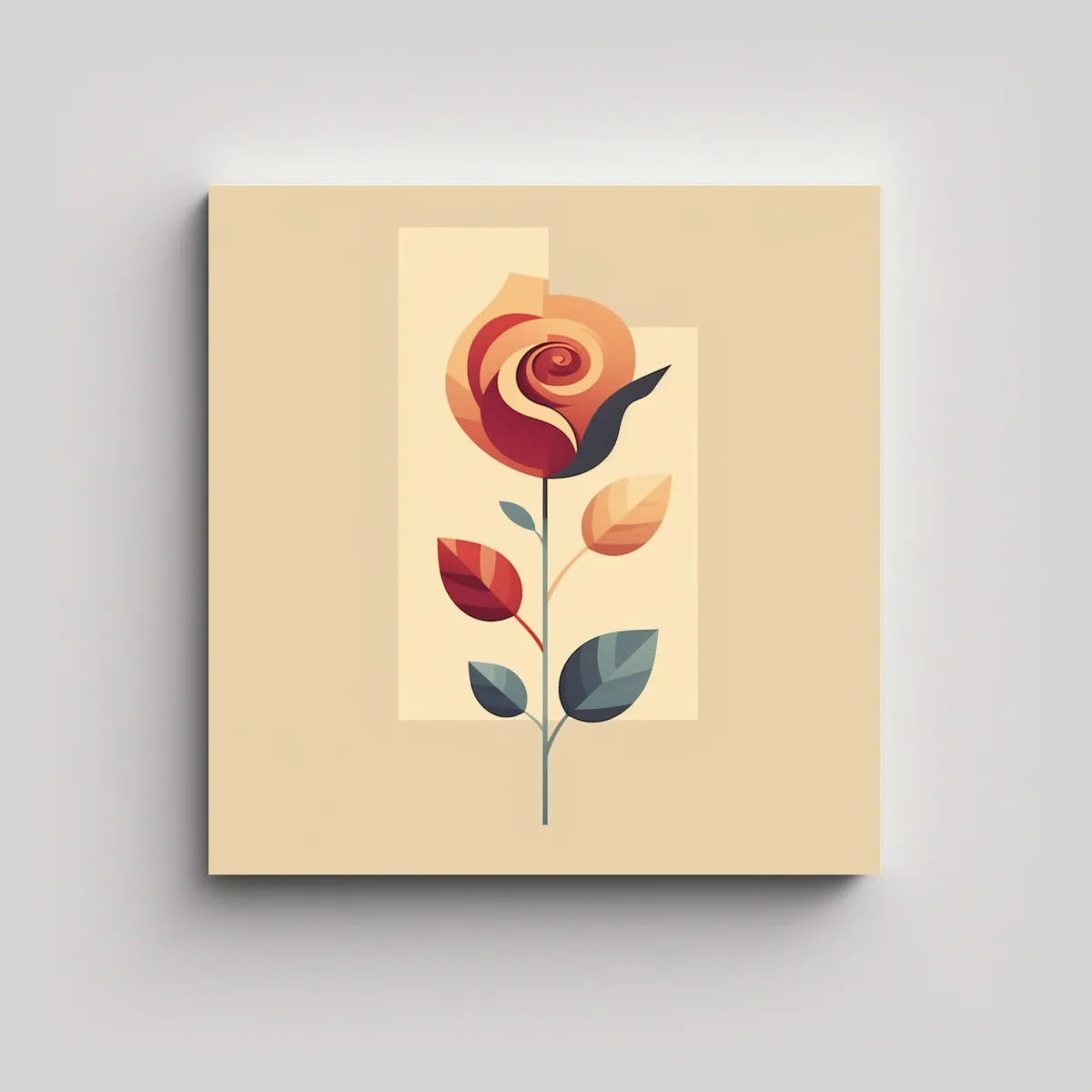 GENERICO - Romántico Lienzo De Rosas Y Hojas En Fondo Beige 50x50 Cm