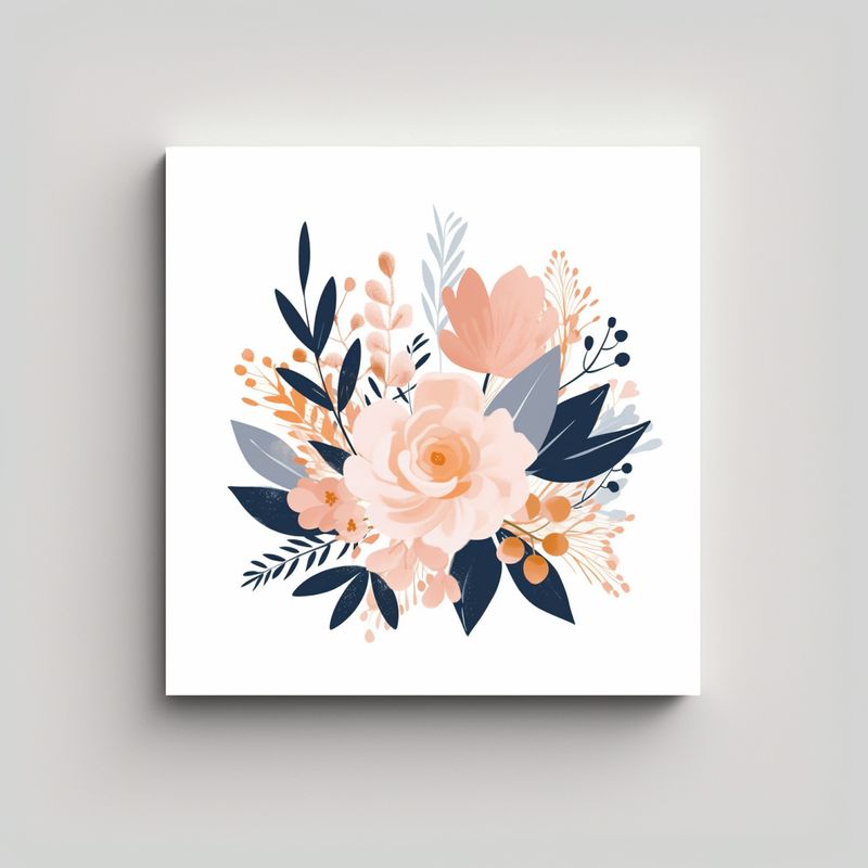GENERICO - Lienzo Moderno Elegante Floral Pastel Y Hojas 50x50 Cm