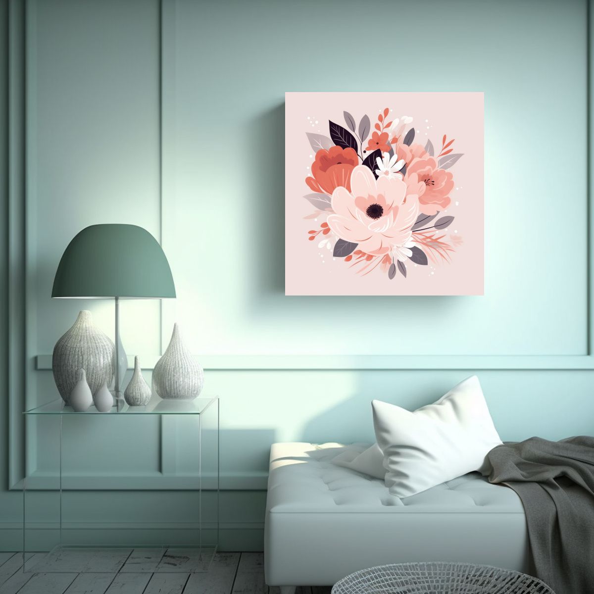 GENERICO - Arte Moderno Floral Vectorial Colores Pastel 50x50 Cm