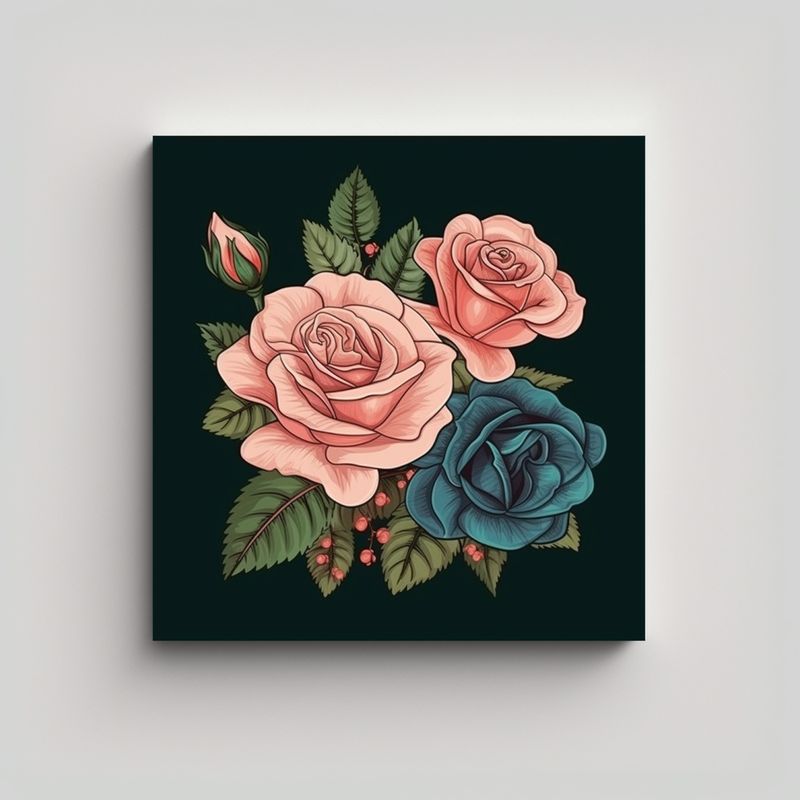 GENERICO - Arte Moderno Rosa Estética Hoja Verde Jardín 50x50 Cm