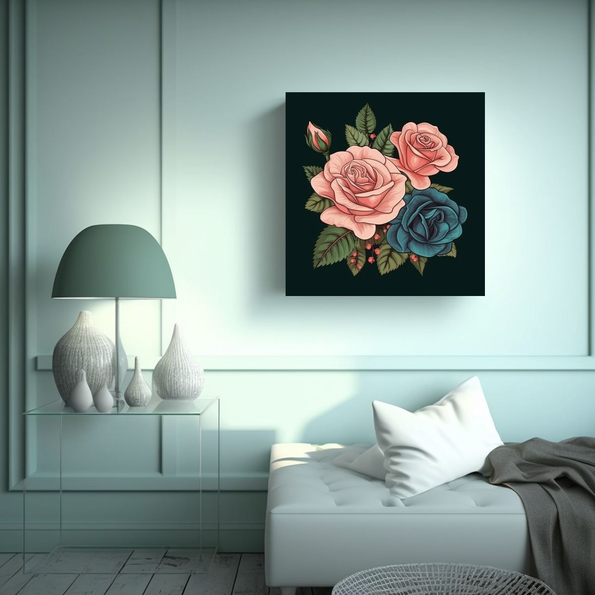 GENERICO - Arte Moderno Rosa Estética Hoja Verde Jardín 50x50 Cm