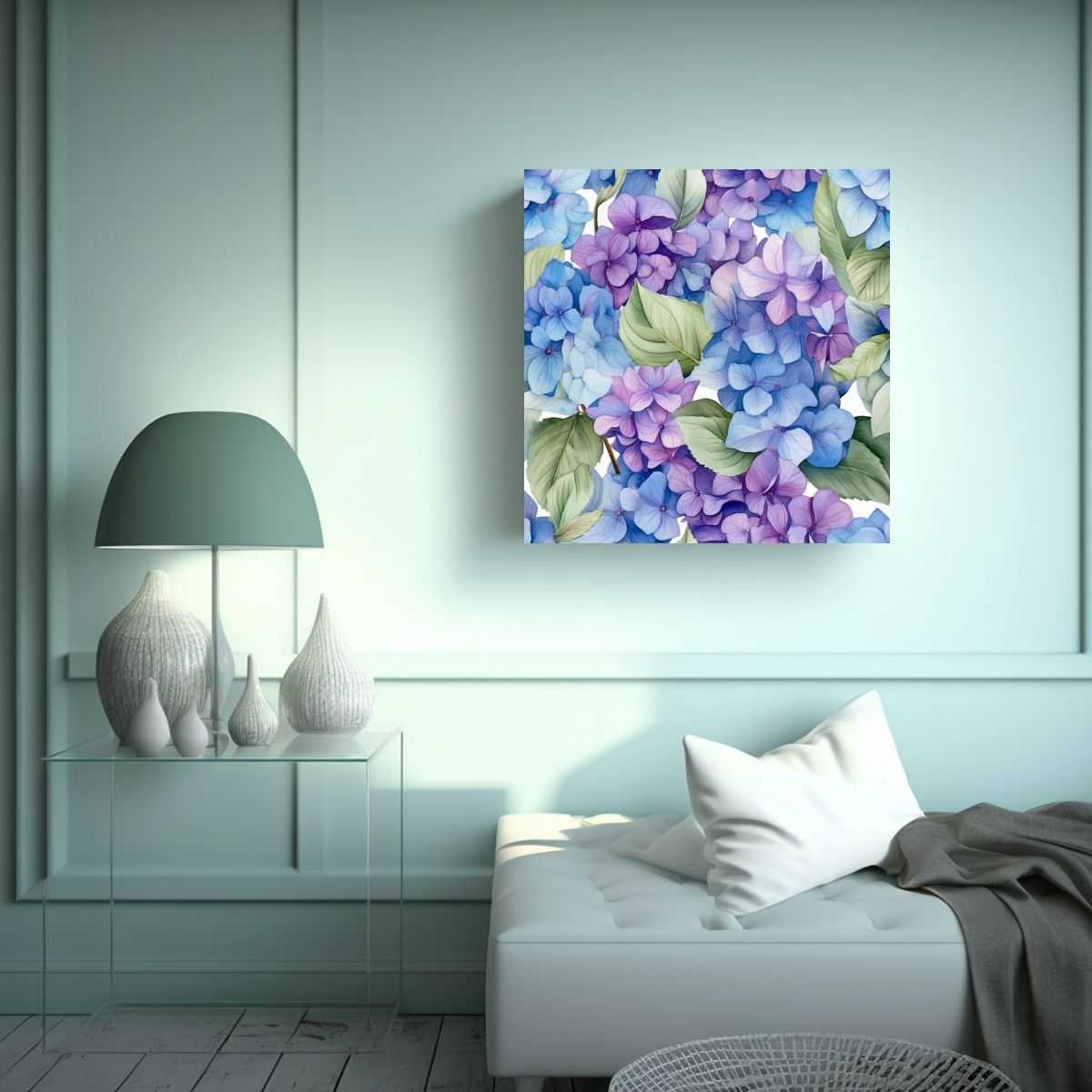 Primavera Brillante Con Hidrangea Acuarela En 80x80 Cm, marca GENERICO - Foto 2