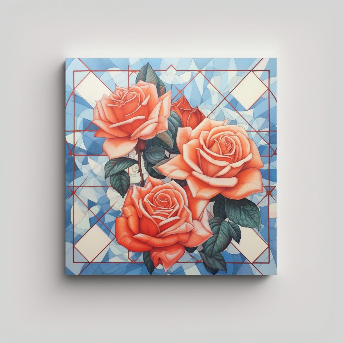 GENERICO - Roses Japonesas Estilo Geométrico Arte Concepto 90x90 Cm