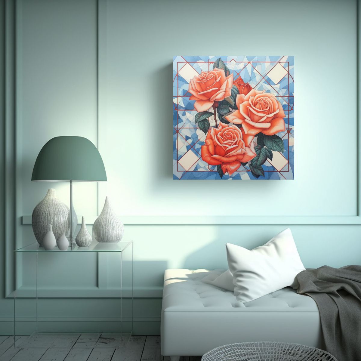 GENERICO - Roses Japonesas Estilo Geométrico Arte Concepto 90x90 Cm