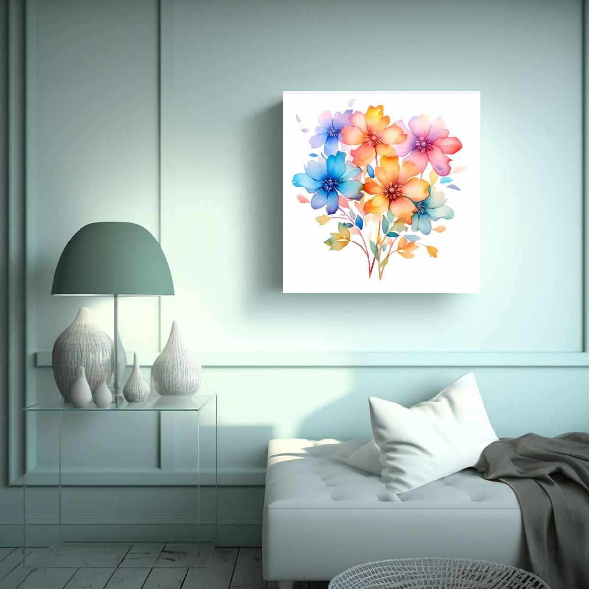 GENERICO - Arte Clásico De Flores Arcoíris Ilustración De 80x80 Cm