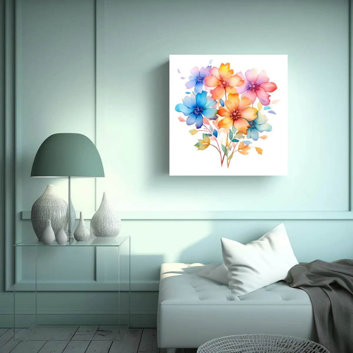 GENERICO - Arte Clásico De Flores Arcoíris Ilustración De 50x50 Cm