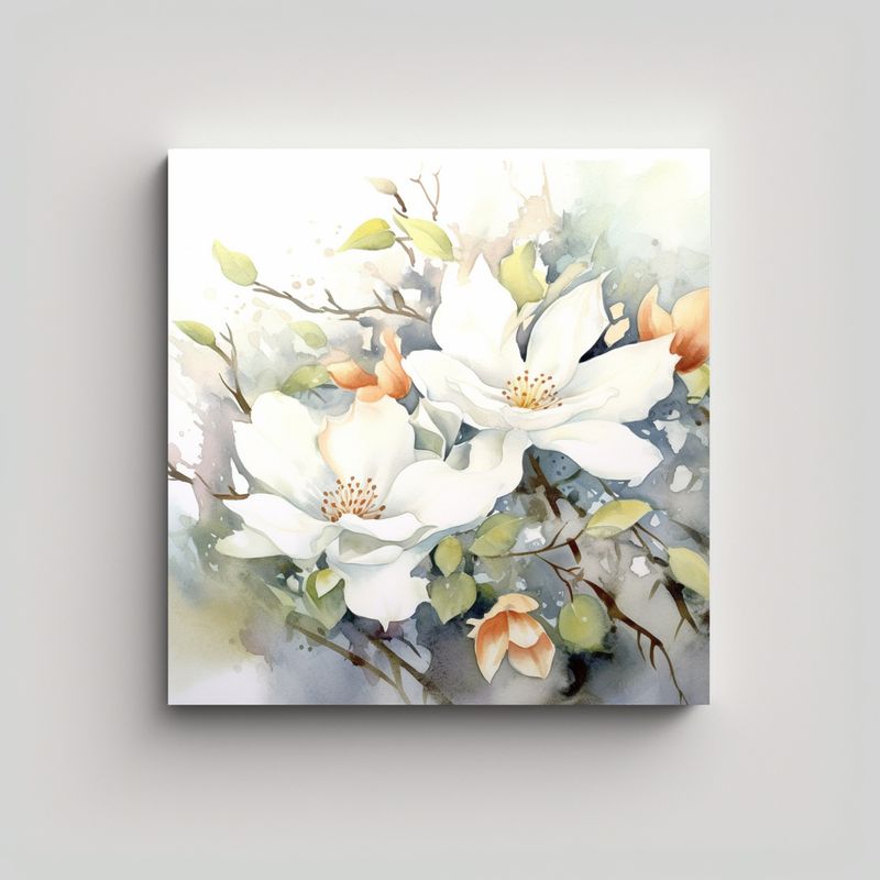 GENERICO - Relieve Acuarela Floral Lienzo Blanco Decoración 90x90 Cm