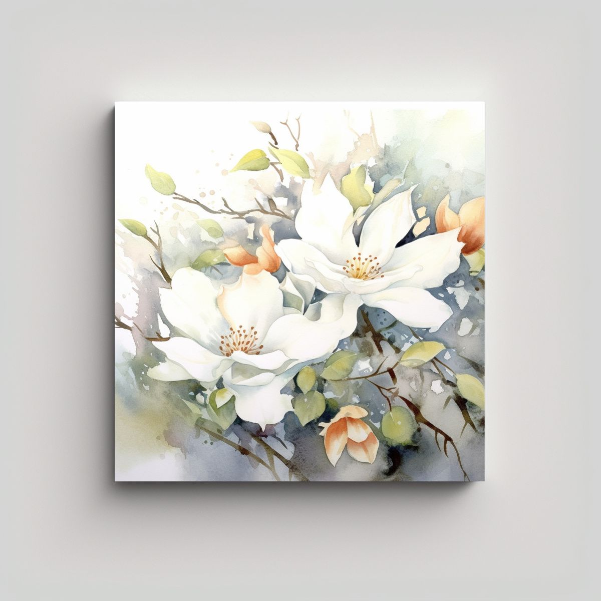 GENERICO - Relieve Acuarela Floral Lienzo Blanco Decoración 50x50 Cm