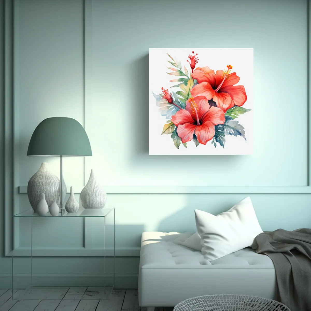 GENERICO - Cuadro Simétrico Tela Sublimada Flores De 50x50 Cm