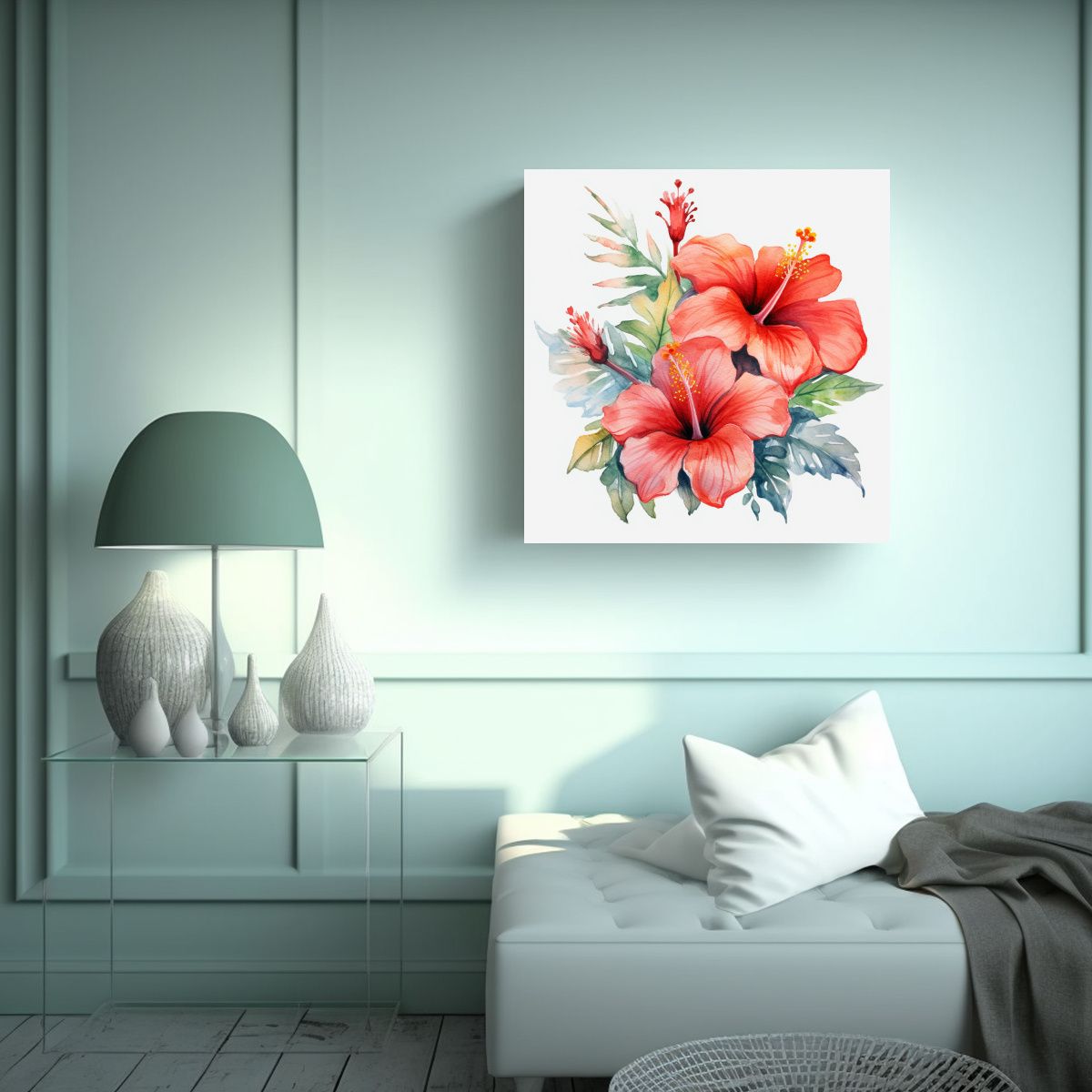 GENERICO - Cuadro Simétrico Tela Sublimada Flores De 60x60 Cm