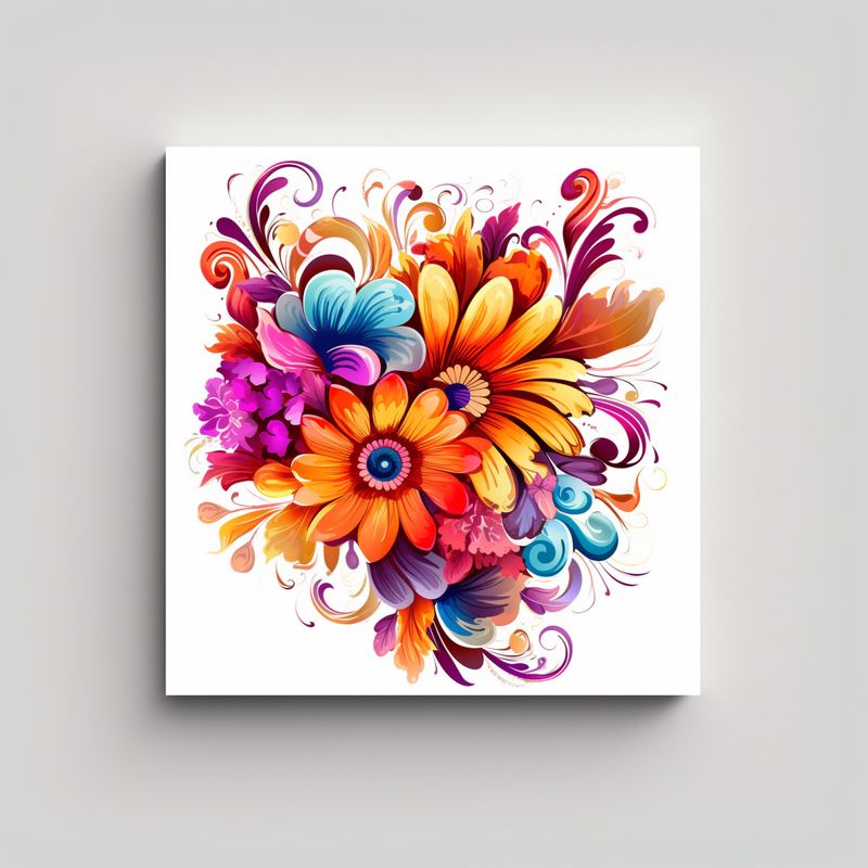 GENERICO - Cuadro Floral Lineal Vibrante Y Colorido En Fondo 50x50 Cm