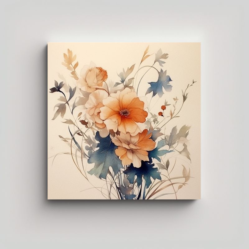 GENERICO - Unica Pintura Acuarela Flores Rotos Patrón Sutil 60x60 Cm