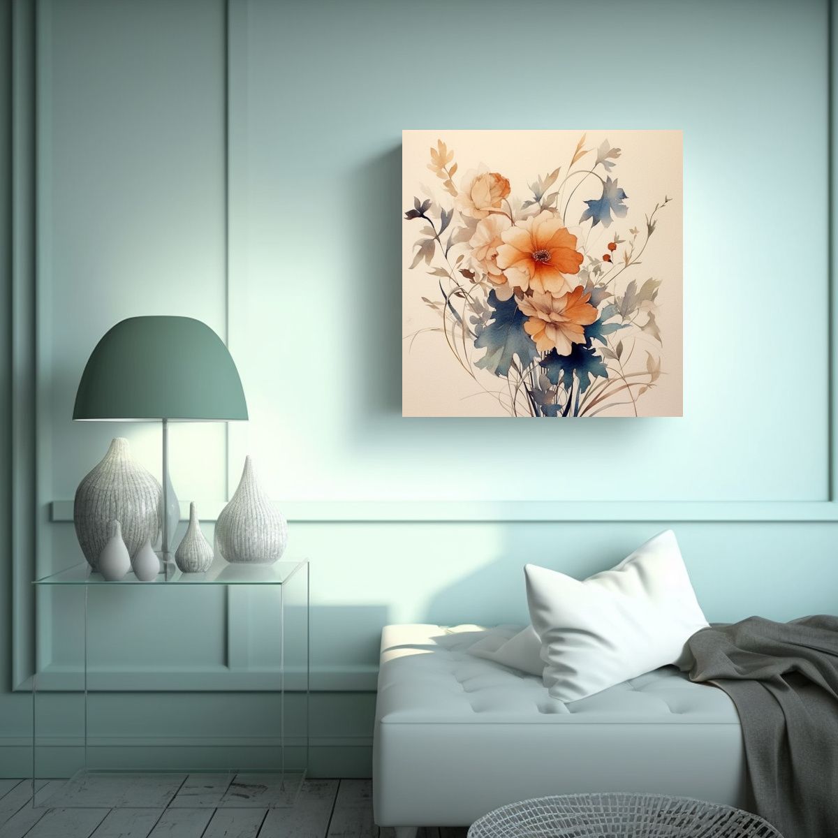 GENERICO - Unica Pintura Acuarela Flores Rotos Patrón Sutil 50x50 Cm