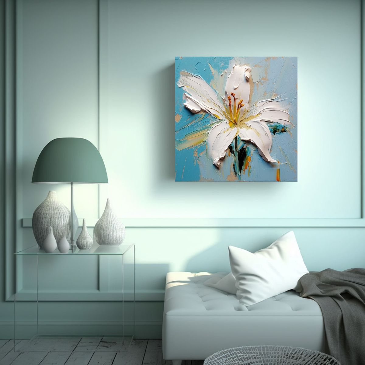 GENERICO - Minimalista Acuarela Arte De Pared Blanco Lirio 70x70 Cm