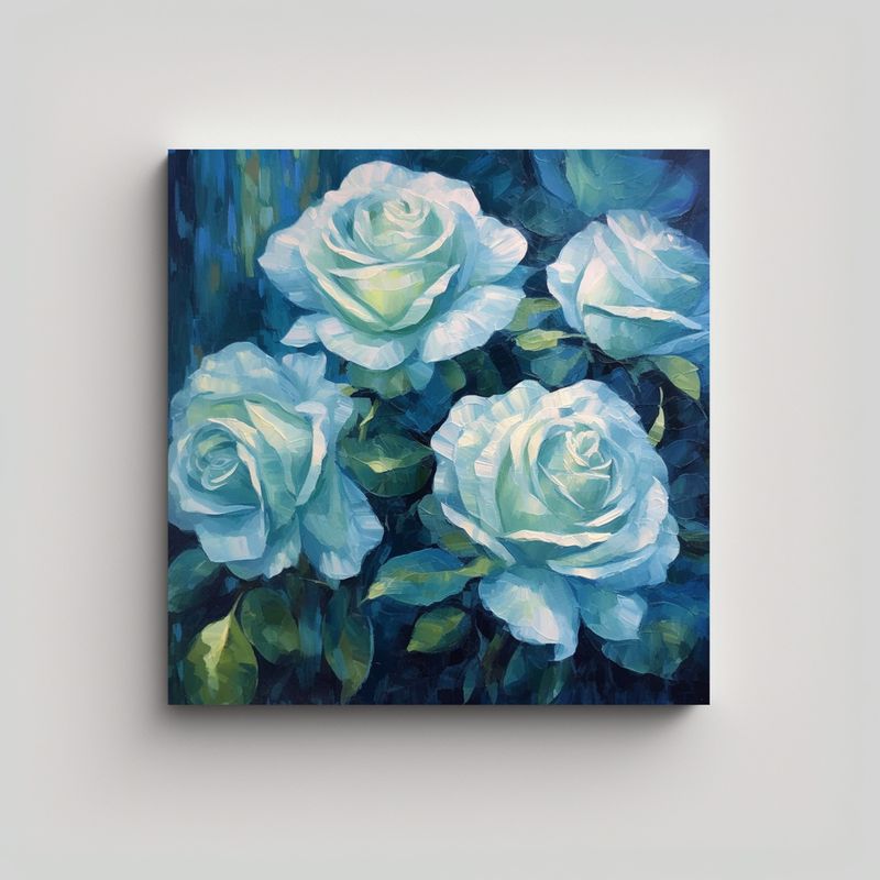 GENERICO - Clásico Arte Conceptual De Pared Azul Con Rosas 80x80 Cm